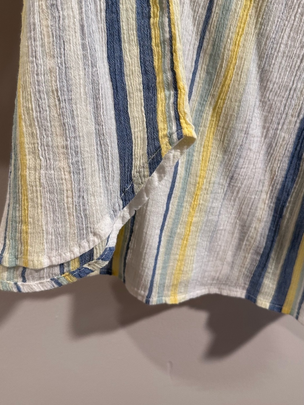 Chaps Women's Blue & Yellow Striped Lulu Peasant Stretchy Blouse Top Size Medium - Picture 8 of 15